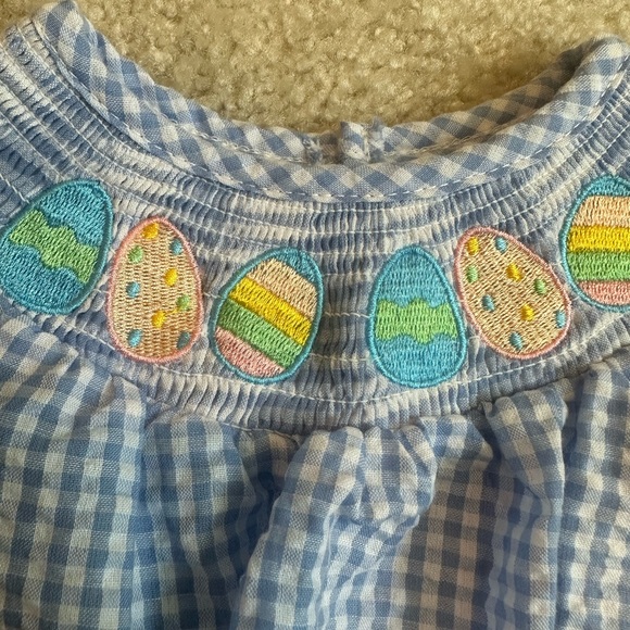 Blue Gingham Baby Romper with Easter Egg Embroidery - Picture 2 of 2